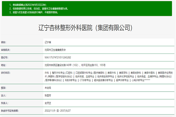 沈阳杏林整形外科医院许可证