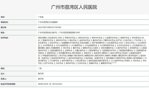 广州市荔湾区人民医院整形美容科资质
