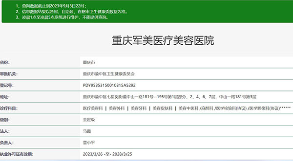 重庆军美医疗美容医院资质