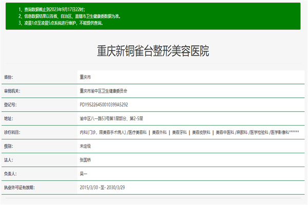 重庆铜雀台整形美容医院许可证