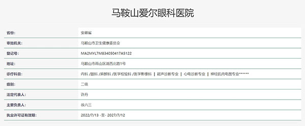马鞍山爱尔眼科医院认证