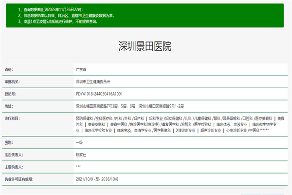 深圳景田医院许可证