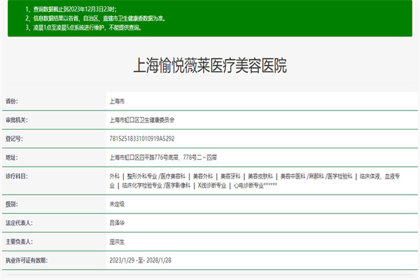 上海美联臣医疗美容医院许可证
