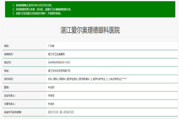 湛江爱尔奥理德眼科医院许可证
