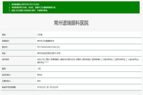常州谱瑞眼科医院许可证