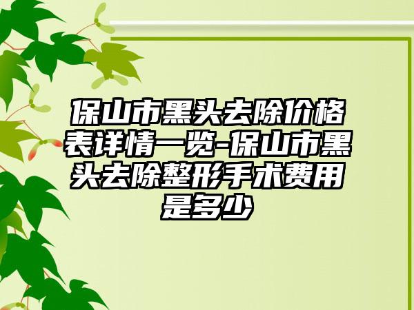 保山市黑头去除价格表详情一览-保山市黑头去除整形手术费用是多少