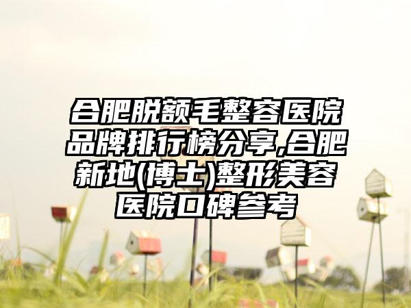合肥脱额毛整容医院品牌排行榜分享,合肥新地(博士)整形美容医院口碑参考