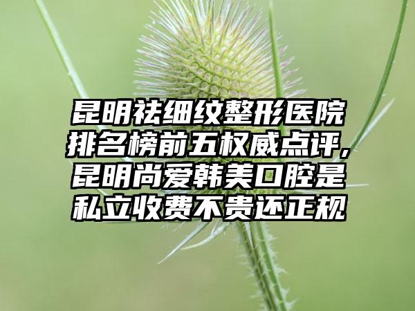 昆明祛细纹整形医院排名榜前五权威点评,昆明尚爱韩美口腔是私立收费不贵还正规