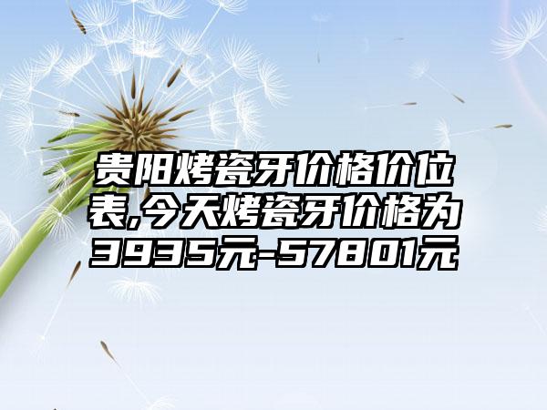 贵阳烤瓷牙价格价位表,今天烤瓷牙价格为3935元-57801元