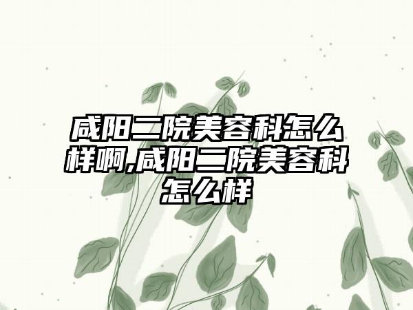咸阳二院美容科怎么样啊,咸阳二院美容科怎么样