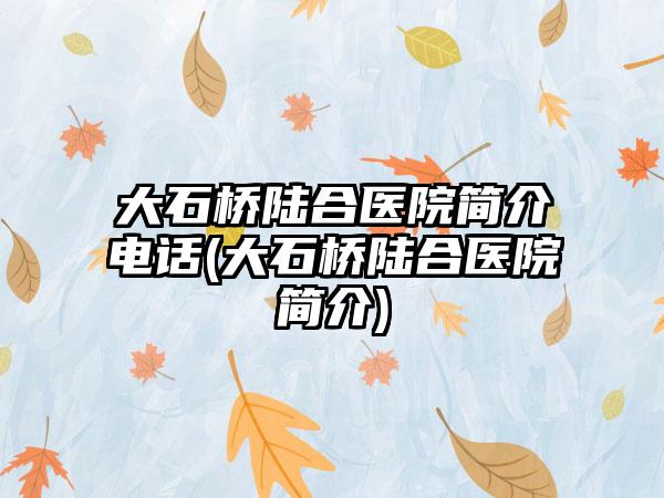 大石桥陆合医院简介电话(大石桥陆合医院简介)