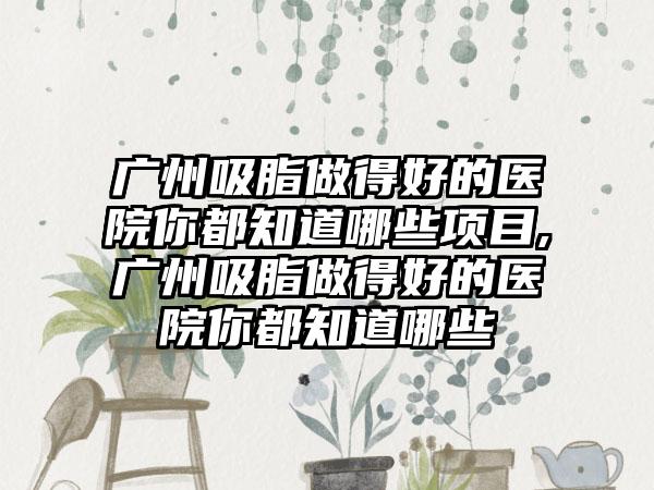 广州吸脂做得好的医院你都知道哪些项目,广州吸脂做得好的医院你都知道哪些