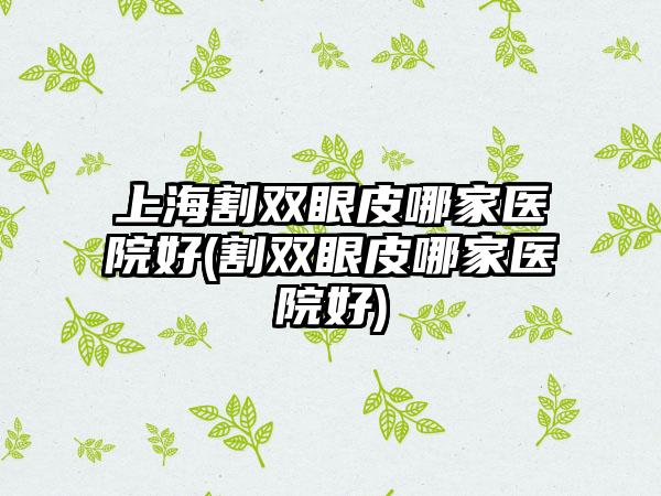 上海割双眼皮哪家医院好(割双眼皮哪家医院好)
