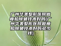 广州华美整形医院做瘦脸除皱技术好吗(广州华美整形医院做瘦脸除皱技术好吗多少钱)